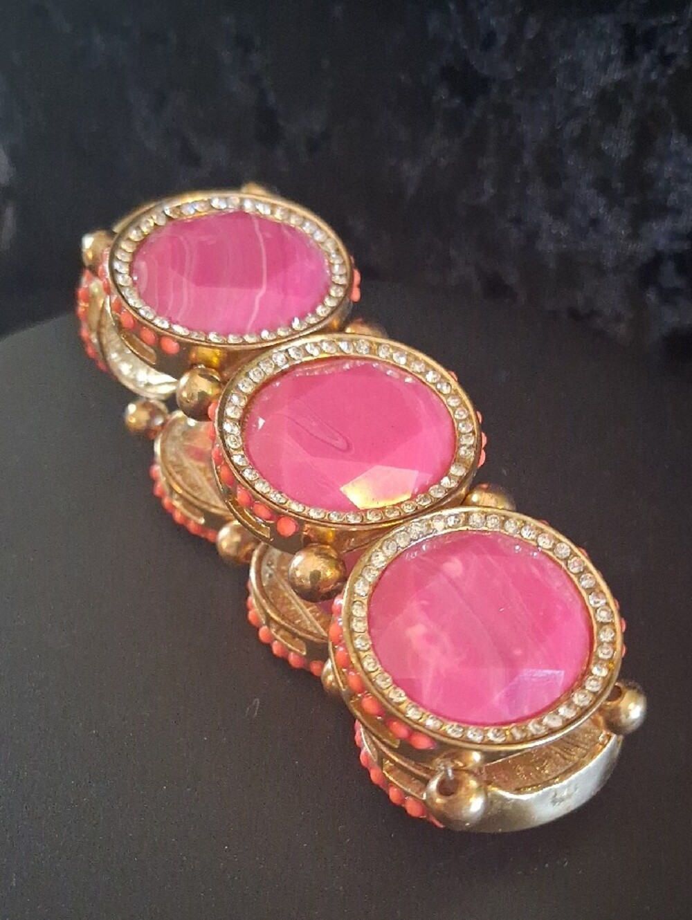 Trina Turk Palm Springs Pink Block Crystal Stretch Bracelet with Gold Accents - Picture 5 of 6
